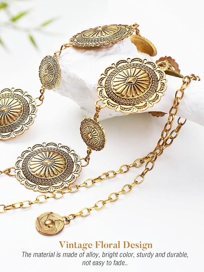 FIORETTO Metal Waist Chain Link Belt for Women Western Cowgirl Boho Turquoise Belts for Dress Jeans Country Concert Outfit