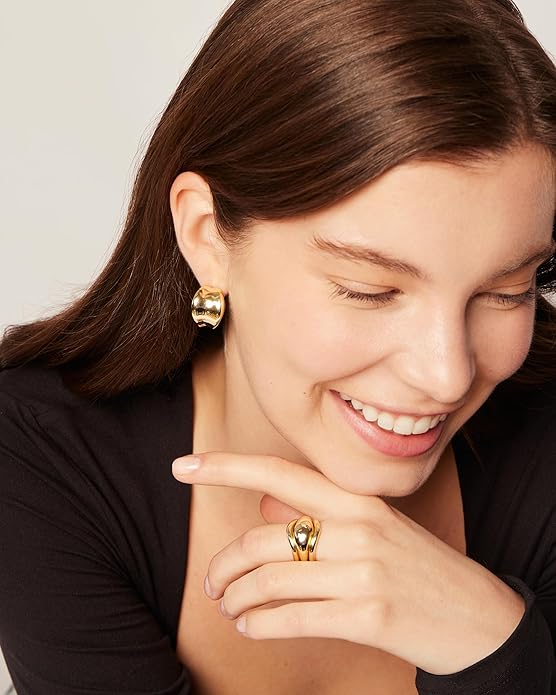 PAVOI 14K Gold Plated 925 Sterling Silver Posts Statement Earrings for Women - Geometric Dome Teardrop Drop Dangle Hoop Chunky Gold Earrings
