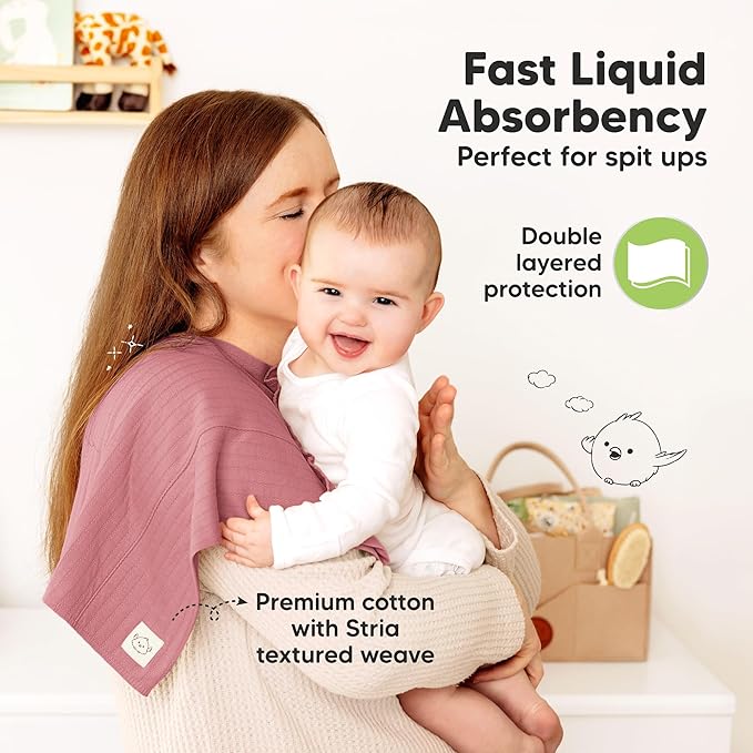 KeaBabies Organic Cotton Burp Cloths Baby Girl, Boy - 6-Pack Large Burping Clothes for Babies, Spit Up Rags, Super Soft & Absorbent Newborn Wash Towels, Gender Neutral, Non-Shrink (Stria, Rosewood)