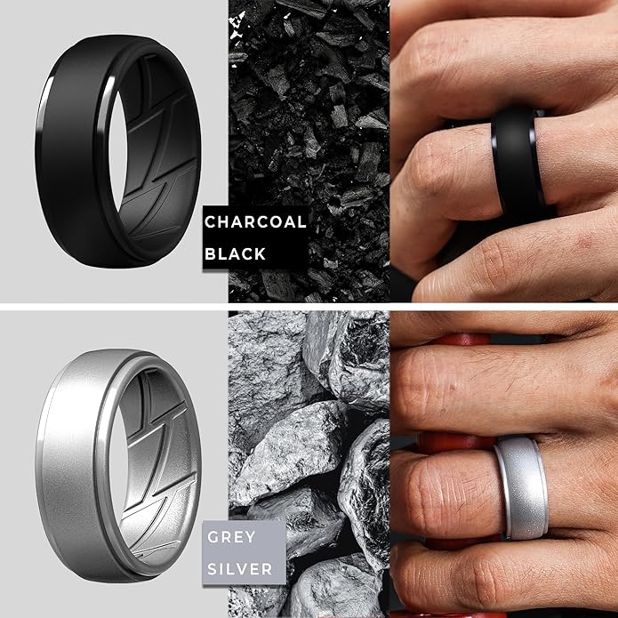 ThunderFit Men's Silicone Rings 10mm Wide 2.5mm Thick Rubber Bands, Breathable, Variety Multipack 1-10