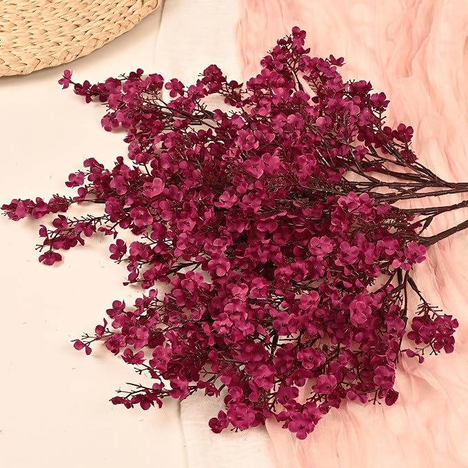 10 Pcs Fall Flowers, Real Touch Babys Breath Artificial Flowers, Burgundy | - Image 7