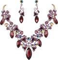 BriLove Women's Costume Fashion Crystal Floral Vine Leaf Statement Necklace Dangle Earrings Set