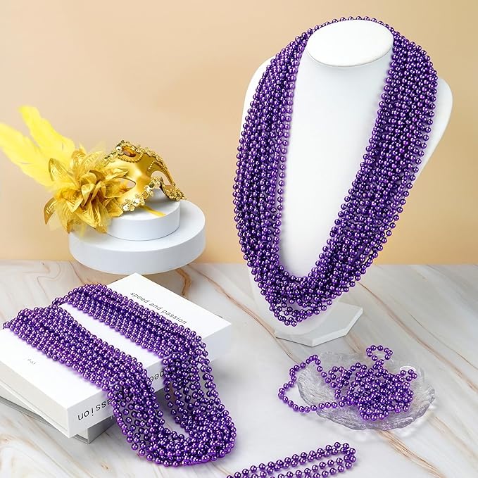YAXINRUI 72 PCS Purple Bead Necklace, Purple Mardi Gras Beads, Halloween Necklaces, 33 Inch Round Party Beads for Mardi Gras Christmas Halloween Party Favors