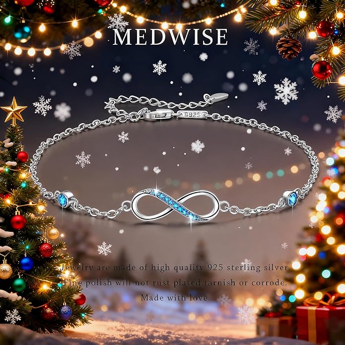 MEDWISE Womens Infinity Anklet Bracelet 925 Sterling Silver Endless Love Symbol Ankle Bracelet Adjustable Plus Size Large Bracelet Gifts for her Mother’s Day Gifts