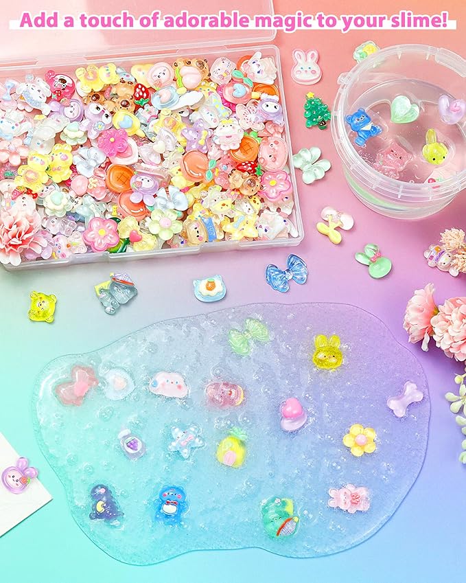 100PCS FIVEIZERO Cute Slime Charms Bulk Set – Kawaii Flatback Resin Charms for Crafts, Mini Decoden Acrylic Embellishments for Phone Junk Cases, Scrapbooking & DIY Decoration (Green)