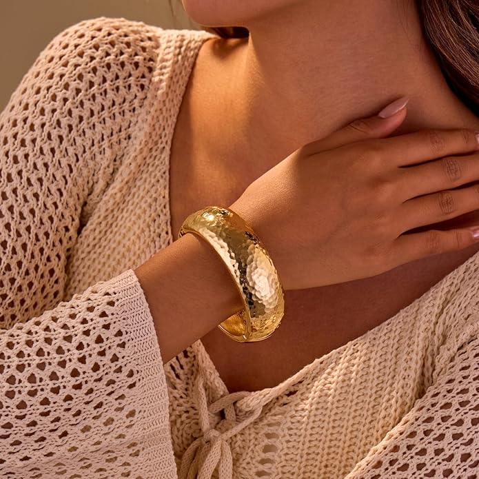 Statement Golden Matte Bracelet for women Minimalist Chunky Brushed Bangle Bracelet Vintage Thick Wide Cuff bracelet Gold Plated Open Cuff Geometric Bracelet
