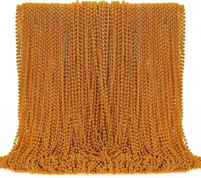 144PCS Bead Necklace, Orange Halloween Bead Necklaces Party Favors, 33" Mardi Gras Beads Necklaces Costume Bulk, Festival Parade Throw Accessories for Mardi Gras Halloween Wedding Celebrations Decor