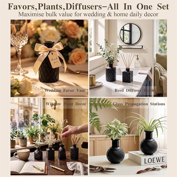 Black Glass Bud Vase Set of 22 Pcs, Small Bud Vases in Bulk, Glass Crystal - Image 3