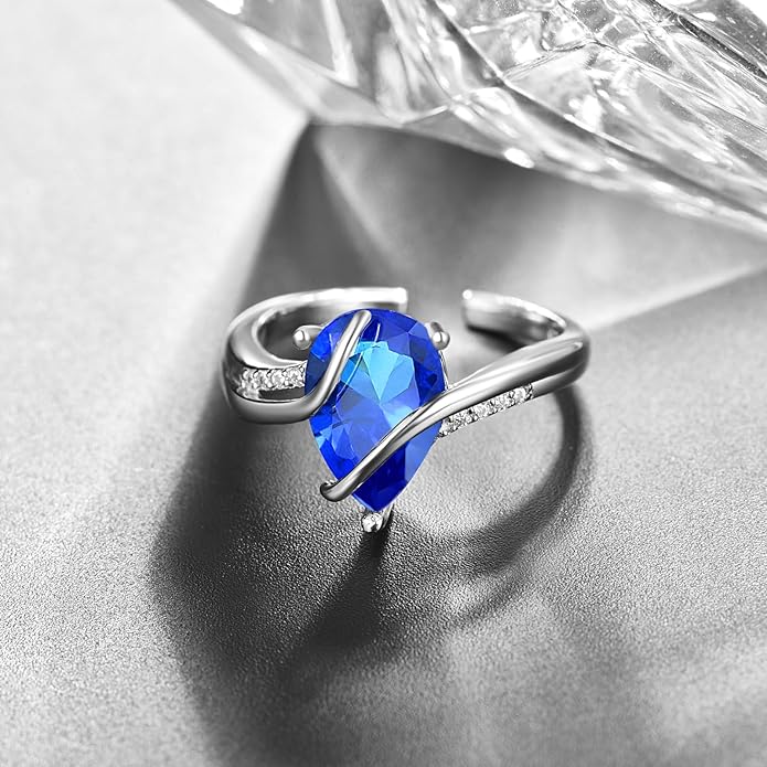 KINGWHYTE Adjustable Rings for Women Teardrop Pear Ring 925 Sterling Silver 0.85ct Teardrop Cubic Zirconia Open AdjustableThumb Ring for Women