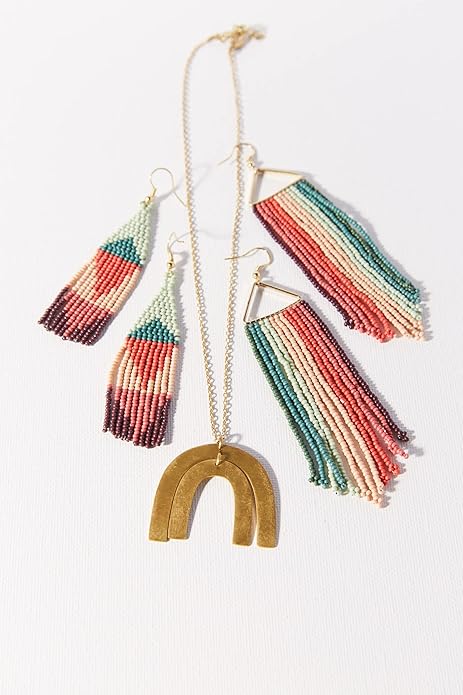 INK+ALLOY Beaded Earrings for Women Dangling, Emilie Seed Bead Long Fringe Statement Boho Earrings, Hypoallergenic Handmade Jewelry for the Modern Bohemian, 4.5-Inch