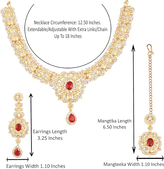 Touchstone Indian jewelry sets for women gold wedding tikka necklace set guest costume fancy bridal jewellery rhinestone crystal elegant formal prom evening wear dainty accessories
