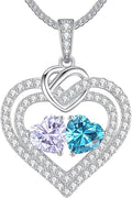 LOUISA SECRET Sparkling Double Heart Birthstone Necklaces for Women, 925 Sterling Silver Fine Jewelry, Pendant Heart Necklaces Birthday Anniversary Christmas Gift for Women Wife Mom Girlfriend Lady