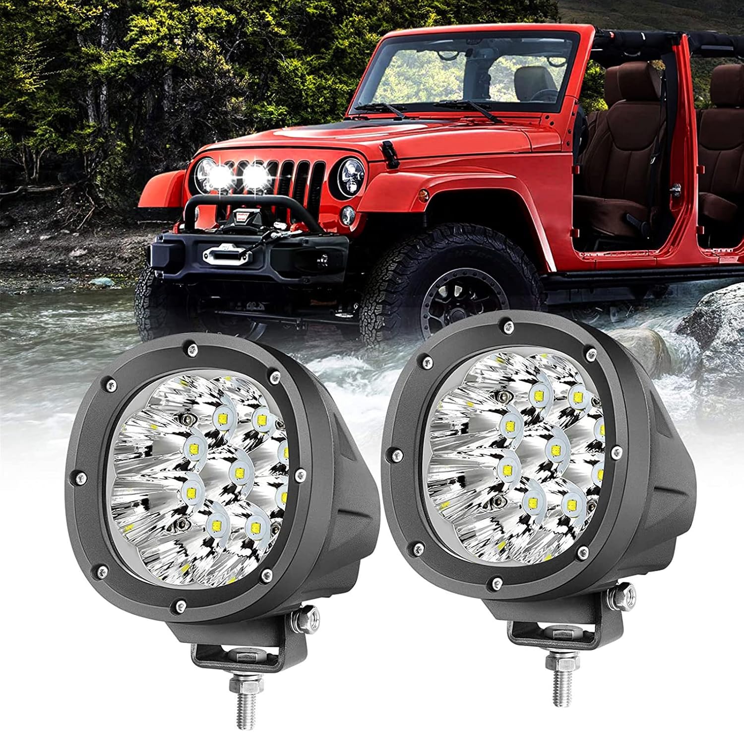 YCHOW-TECH 2PCS 4 Inch LED Fog Lights 90W White Round Offroad Light Bar Flood Beam Off Road LED Pods Bumper Ditch Lights Driving Work Light for Truck Boat Pickup ATV UTV SUV