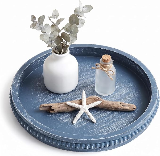 Hrastany Round Navy Blue Wooden Decorative Tray by Hrastany