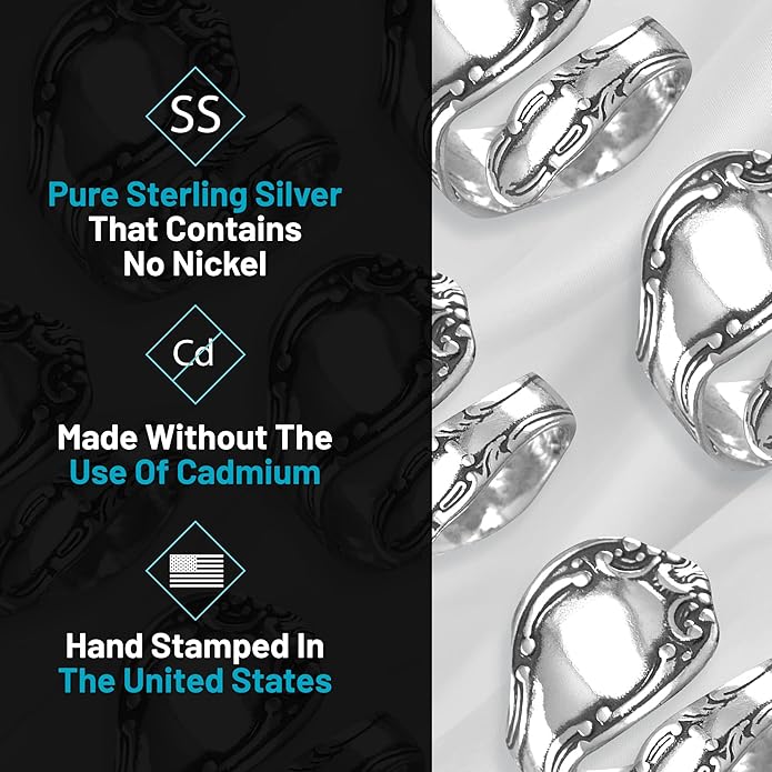 JewelryWeb - 925 Sterling Silver Oxidized Spoon Ring - Adjustable Sterling Silver Rings for Women - Boho Statement Jewelry - Handmade Wrap Ring
