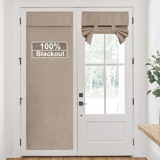 RYB HOME Linen Door Curtain 100% Blackout French Door Blinds by RYBHOME