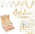 SMUOBT Jewelry Box with Jewelry Set for Women Men - Large Multi-Layer Jewelry Organizer Storage Case with Drawers, Necklace Bracelet Hoop/Stud Earrings Rings Gift Set for Her Him, Unique Birthday Party Gift (Gold/Black Silver)