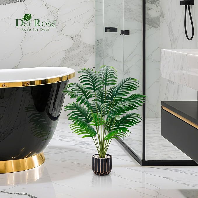 Der Rose 28" Fake Palm Tree in Black Gold Pot - Image 2