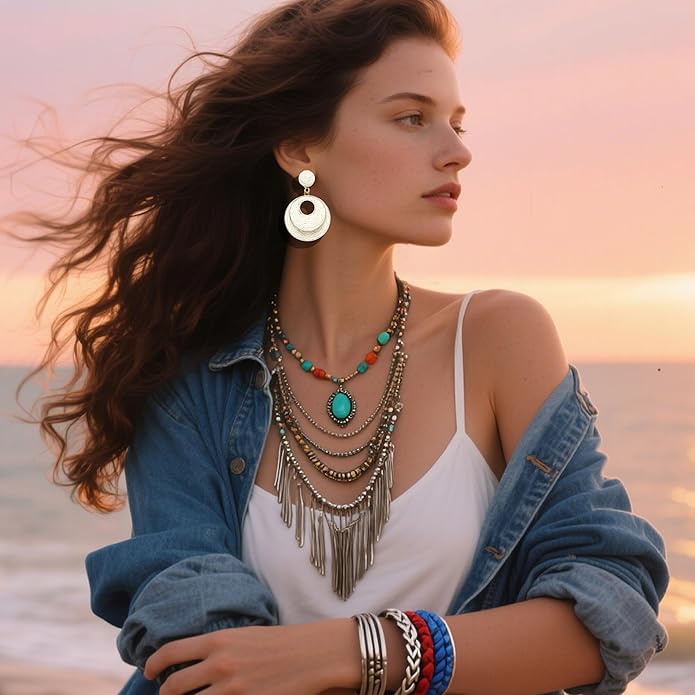 Raffia Hoop Earrings for Women - Boho Straw Wiker Dangle Drop Earrings for Summer Beach, Bohemian Trendy Rattan Jewelry