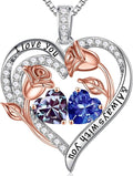 Iefil Valentines Day Gifts for Her - 925 Sterling Silver Rose Heart Birthstone Necklace Birthday Anniversary Jewelry Gifts for Her Wife Mom Daughter