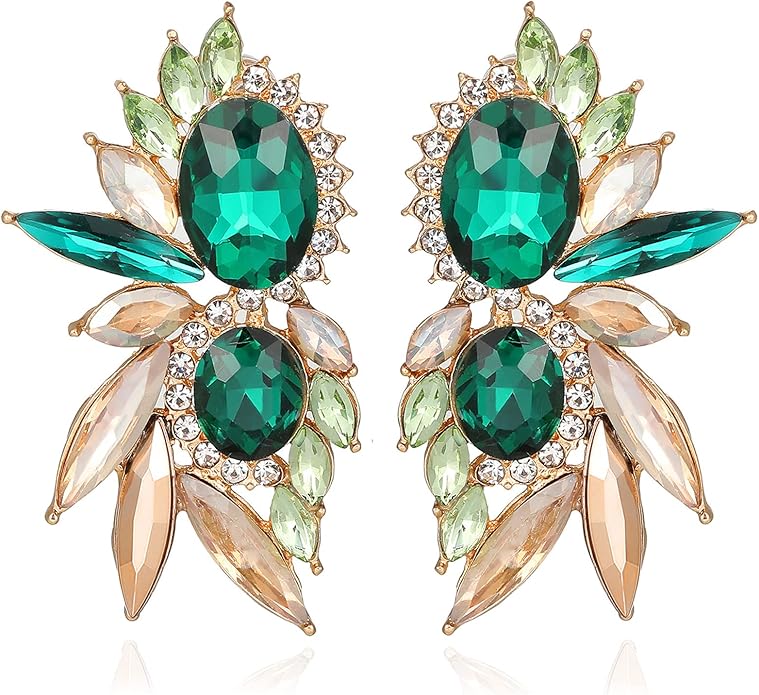 Vintage Rhinestone Statement Earrings Fancy Crystal Cluster Drop Dangle Earrings for Women