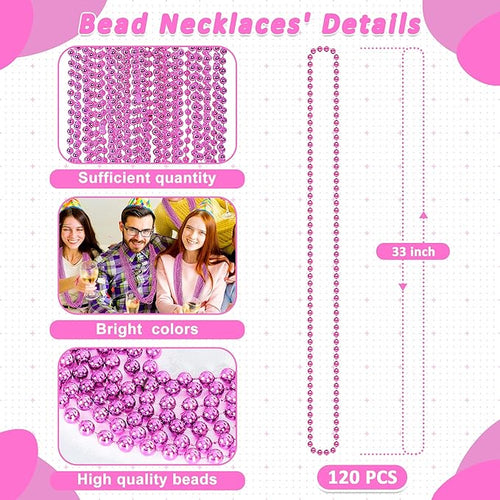 120 PCS Bead Necklaces, 33 IN Mardi Gras Beads, Mardi Gras Accessories, Party Beads Parade Throws Bulk Party Costume Favors Supplies Decor for Gender Wedding Pirate