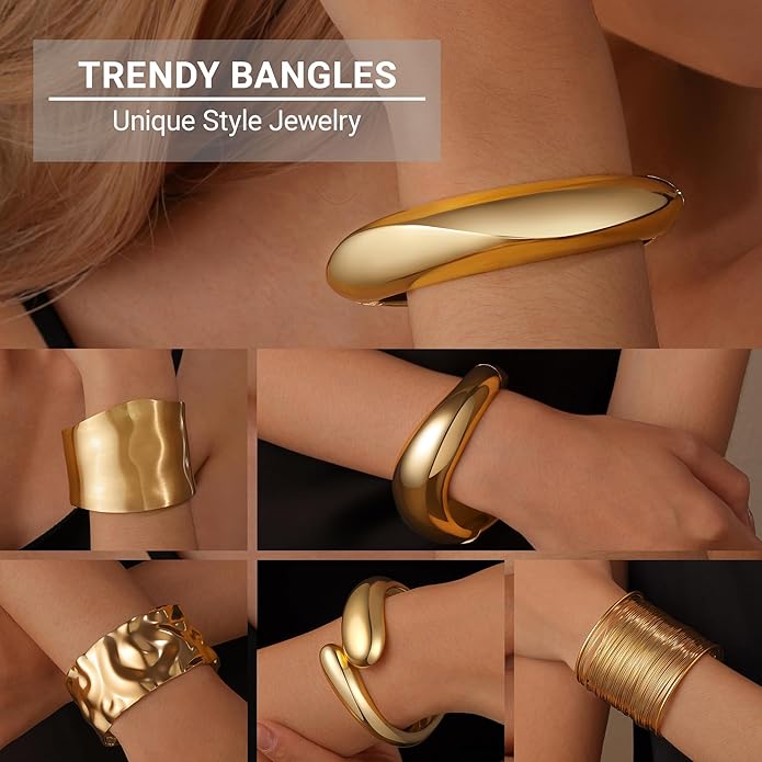 Chunky Gold Bangle Bracelets for Women, Premium Zamak 3 Alloy with 14K PVD Vacuum-Ion Plating & Electrophoretic Finish, Ideal for Parties, Weddings, Christmas & Valentine’s Day Gifts