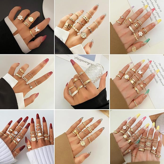 KISS WIFE Goldenen Silvery Black Kunckle Rings Set for Women, Dainty Simple Trendy Cute Stackable Finger Rings Pack, Perfect for Stacking Layering on Thumb and Knuckle, Mixed Size, Jewelry Gift