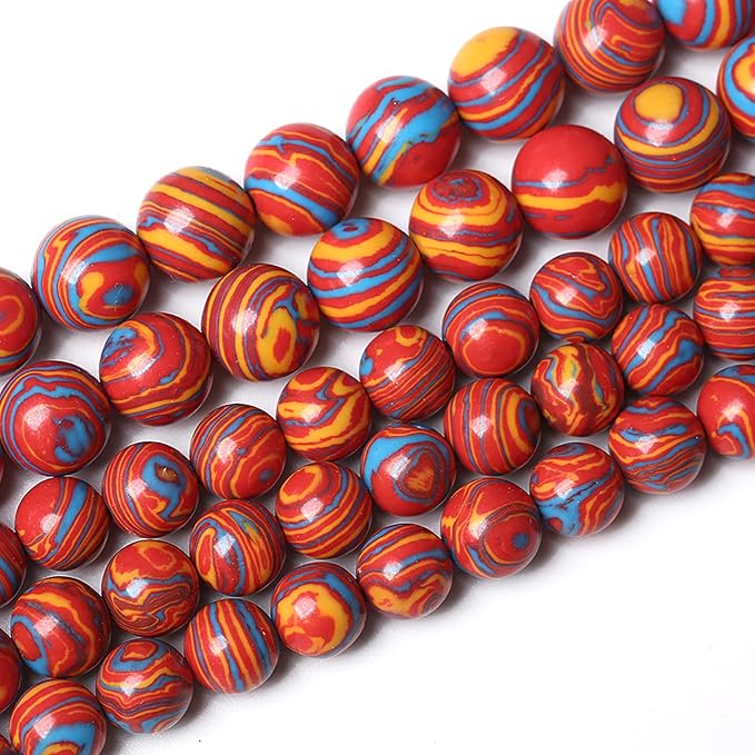 90PCS 4mm Natural Orange Malachite Beads Round Loose Stone Beads for Jewelry Making DIY Bracelet Necklace 15 Inch,Energy Stone Healing Power (Colorful Malachite, 4mm)