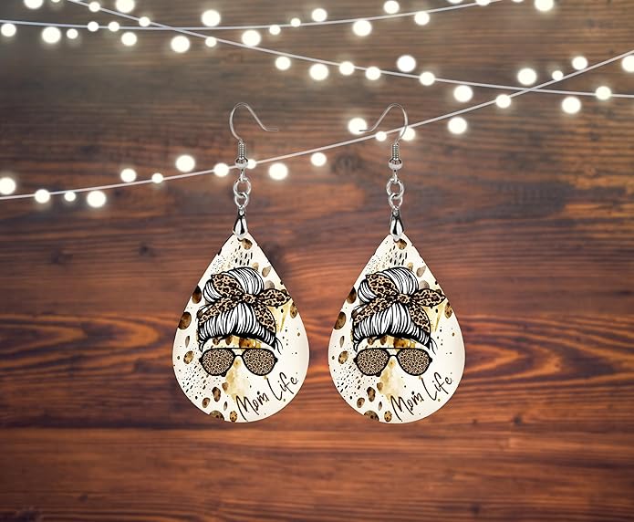 Teardrop Wood Earrings Light Weight Printed Image Dangle Jewelry, Fun and Funky