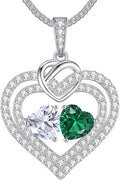 LOUISA SECRET Sparkling Double Heart Birthstone Necklaces for Women, 925 Sterling Silver Fine Jewelry, Pendant Heart Necklaces Birthday Anniversary Christmas Gift for Women Wife Mom Girlfriend Lady