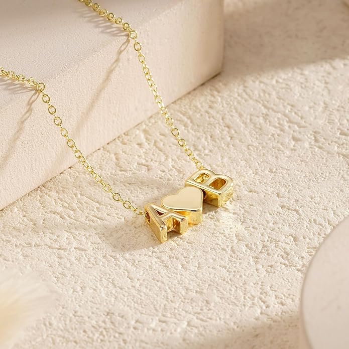 TURANDOSS Valentines Day Gifts for Kids Teen Girls - Dainty 14K Gold Plated Letter A-Z Initial Necklace with Heart, Personalized Jewelry Birthday Valentines Day Gifts for Girlfriend Wife Women