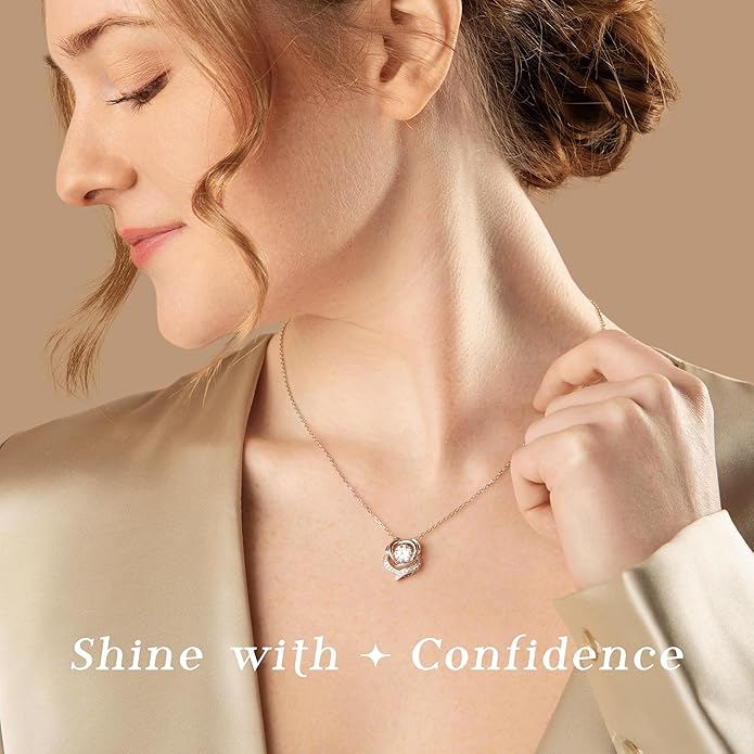 ARINZA Moissanite Necklace for Women, 1 Ct 925 Sterling Silver Dancing Diamond Pendant, 18+2 Inch Chain, Valentine’s Day Christmas Gift for Her, Wife, Mom, Anniversary, Birthday