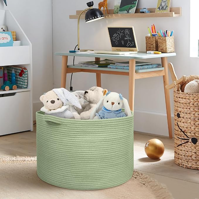 Extra Large Green Basket, Nursery Laundry Basket, Cute Kids Toy Storage Bin - Image 4