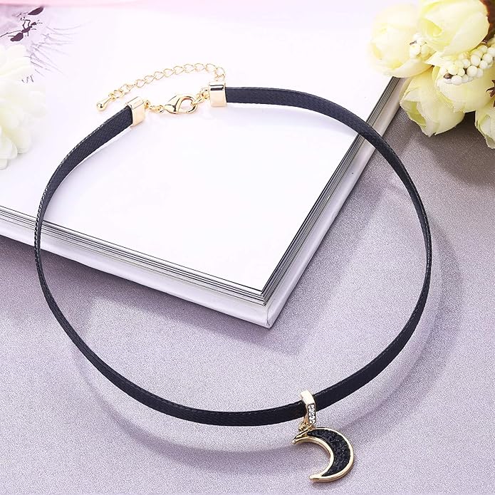 Yonhon Black Choker Necklace for Women,Gold/Siver Tone Choker Necklace with Elegant Pendantant