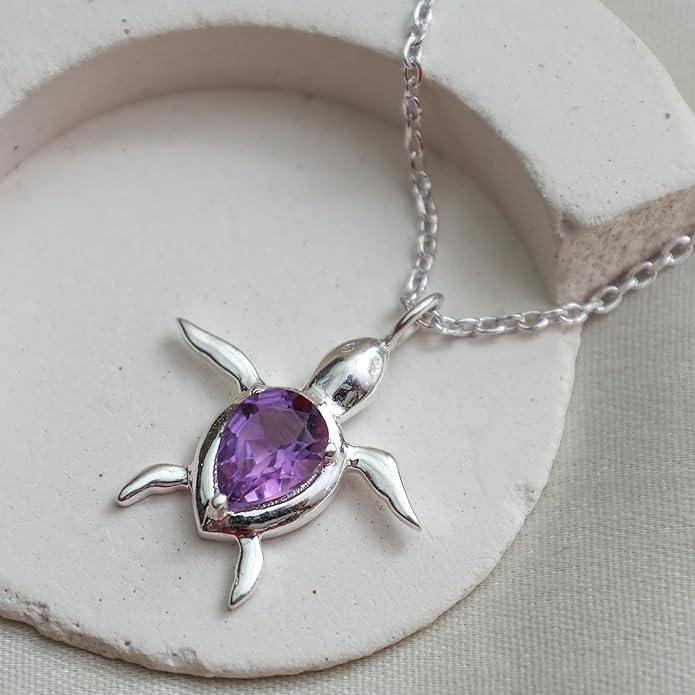 925 Sterling Silver Animal Pendant Necklace Collection for Women | Handmade Natural Gemstone Jewelry | Cat, Bee, Turtle & Bug Designs | Hypoallergenic Silver Necklace Gift for Her