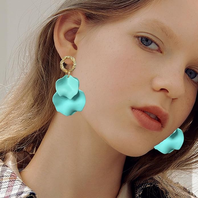 Anmpab Statement Matte Rose Flower Petal Stud Earrings for Women Dangly Floral Petal Earrings Jewelry Accessories Romantic Gifts for Her Women