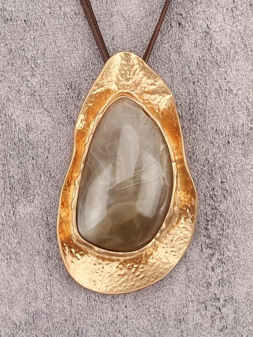 GelConnie Leather Necklace for Women Large Pendant Long Brown Necklace Circle Leather Choker Vintage Sweater Necklace Gold Chunky Boho Necklaces for Women