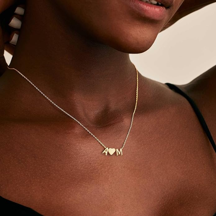 TURANDOSS Valentines Day Gifts for Kids Teen Girls - Dainty 14K Gold Plated Letter A-Z Initial Necklace with Heart, Personalized Jewelry Birthday Valentines Day Gifts for Girlfriend Wife Women