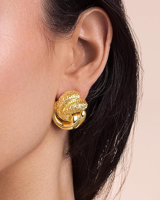 SNGIA18K Gold Plated Dangle Textured Ribbed Irregular Large Leaf Statement Earrings for Women by SNGIA, Handmade Dramatic Geometric Trendy Summer Drop Leaf Flower Jewelry Gifts, Bold Beachy Vintage Plant Fashion Drop Accessories, Vintage Nickle Free Fl...