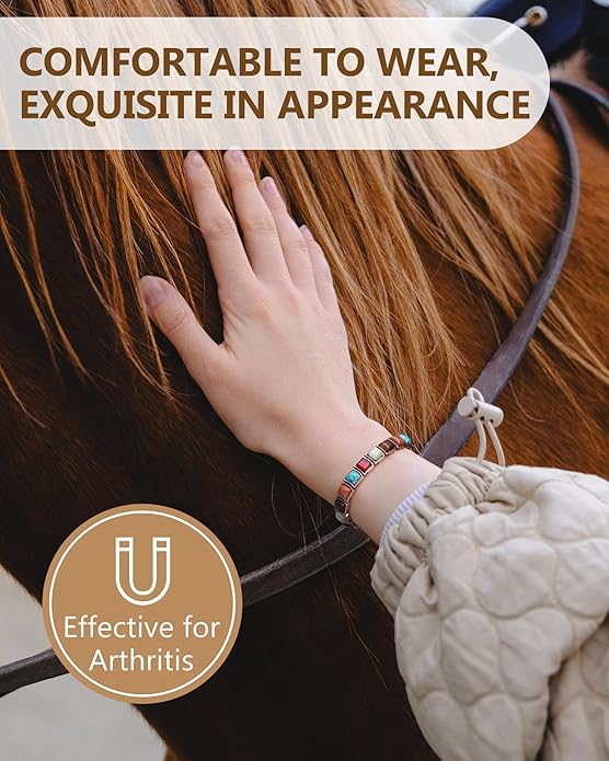 Feraco Pure Copper Bracelets for Women, Ultra Strength Magnetic Bracelet with 3800 Gauss Magnets & Natural Turquoise & Stones, Adjustable, Jewelry Gift