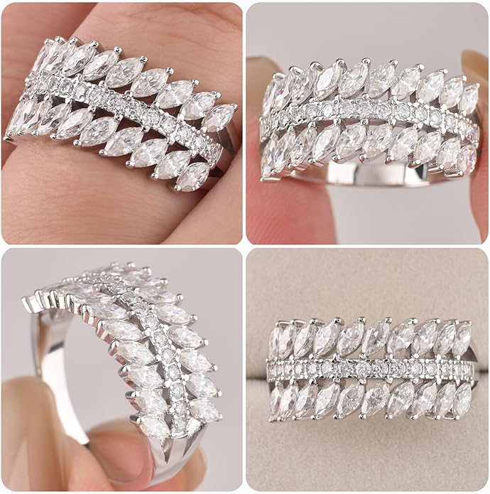 D Color VVS1 Moissanite Rings for Women 925 Sterling Silver Wedding Bands Marquise Eternity Rings Stackable Promise Size 5-10