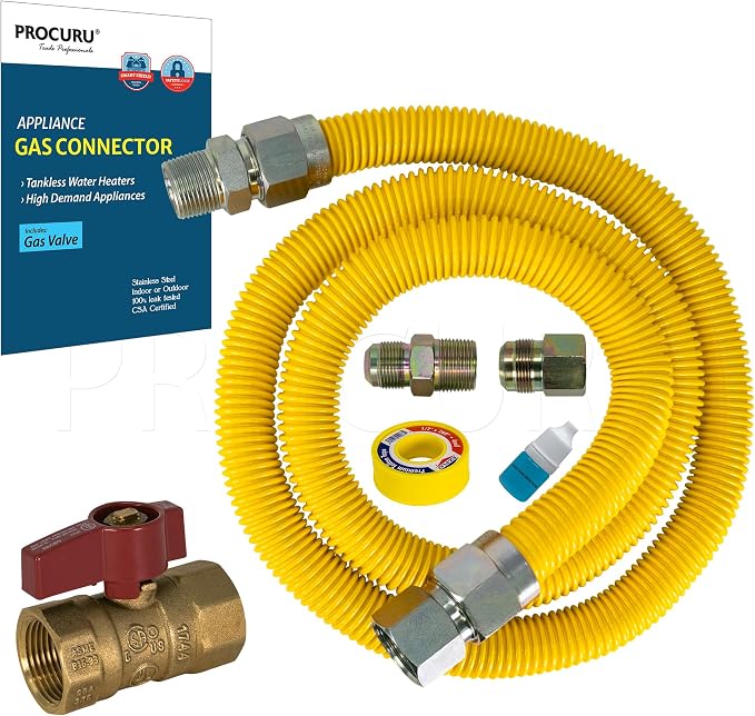 1" OD x 72" x 3/4"MIP x 3/4"FIP Flexible Gas Connector Kit by PROCURU