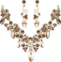BriLove Women's Costume Fashion Crystal Floral Vine Leaf Statement Necklace Dangle Earrings Set