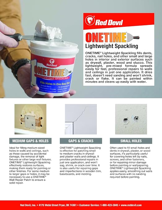 Red Devil 0544 ONETIME Lightweight Spackle Wall Repair, Spackling - Image 3