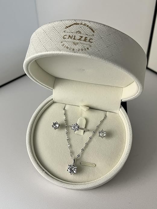 Stunning 3-piece Moissanite Jewelry Set - Necklace, Ring & Earrings | Elegant Wedding Jewelry Sets for Brides | Perfect Moissanite Earrings & Necklace | Timeless Bride Earrings & Wedding Earrings for Brides