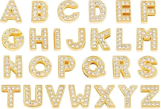 130 PCS A-Z Full Rhinestones Charms 8MM Slide Alphabet Crystal Letters for DIY Slide Wristbands Bracelets,Hair Clips,Jewelry Making Charms（130PCS Gold 8mm）