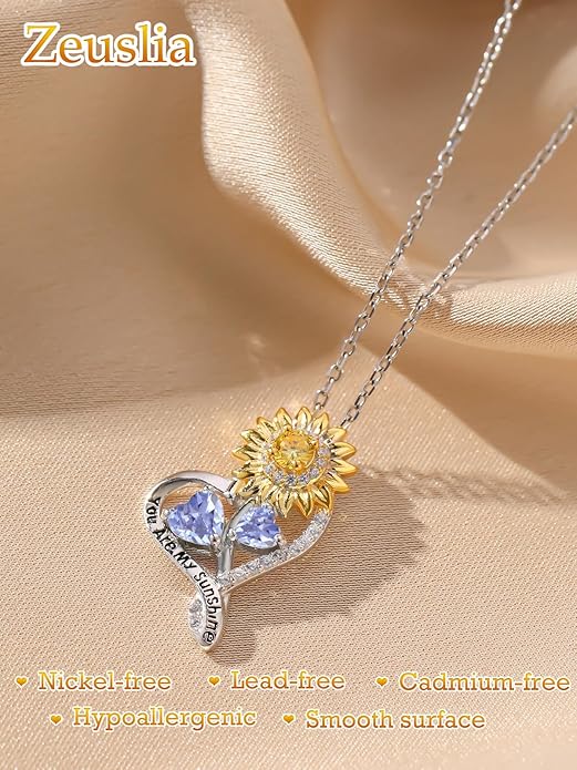 Valentine's Day Gifts for Wife 925 Sterling Silver Double Birthstone Pendant Necklaces I Love You for Always and Forever Necklace Anniversary Birthday Gifts for Wife Girlfriend Mom Her