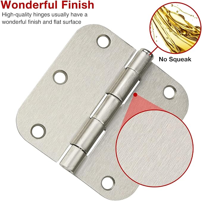 TDCHINGES Rounded Brushed Nickel Door Hinges 3.5 Inch 5/8"No Squeak 30 Pack | 3 - Image 2