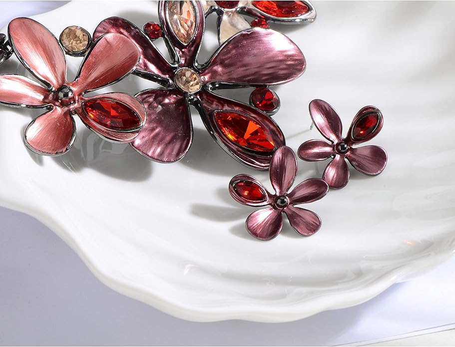 AMYJANE Vintage Statement Jewelry Set - Spring Leaf Flower Floral Plant Necklace Earring Set Crystal Rhinestone Fashion Costume Jewelry for Women Prom Party Unique Gift